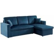 Canapé d'angle convertible en velours - ida - 3 places. fauteuil d'angle réversible coffre rangement lit modulable Polyester Bleu pétrole - Bleu
