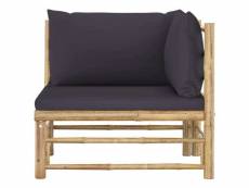 Canapé d'angle de jardin avec coussins gris foncé bambou