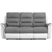 Canapé de Relaxation 3 places en Microfibre et Simili LÉON - Blanc et gris - Gris/blanc