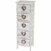 Commode / table d'appoint Forli / armoire, 5 tiroirs, 86x29x25cm, shabby, vintage, blanc
