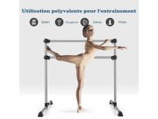 Costway double barre de ballet autoportante 120 cm portable hauteur réglable 4 patins en caoutchouc pour studios de danse argent