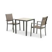 Ensemble de table fixe 70×70 et 2 chaises de jardin