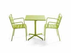 Ensemble table de jardin carrée et 2 fauteuils métal vert - palavas