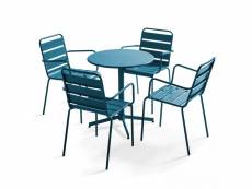 Ensemble table de jardin et 4 fauteuils métal bleu pacific - palavas