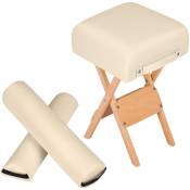 Ensemble Tabouret pour table de massage avec 2 Coussins de massage en bois solide et cuir synthétique - beige