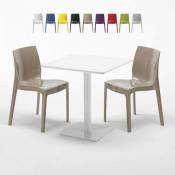 Grand Soleil Table carrée 70x70 blanche avec 2 chaises