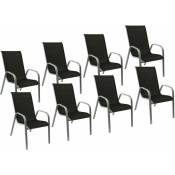 Happy Garden - Lot de 8 chaises marbella en textilène noir - aluminium gris - black
