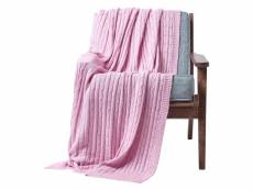 Homescapes plaid en tricot en 100% coton rose pastel, 130 x 170 cm SF1597A