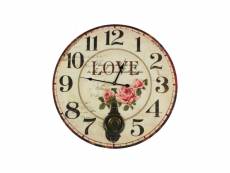 Horloge ancienne balancier love 58cm - bois - blanc - décoration d'autrefois