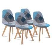 Idmarket - Lot de 4 chaises scandinaves sara motifs patchworks bleus - Multicolore