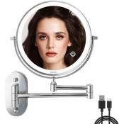 L&h-cfcahl - Miroir Maquillage Mural, Miroir Grossissant Lumineux Mural, Miroir Mural Double Face 1X / 10X, Miroir Cosmétique Extension 360°