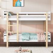 Lit superposé en bois, 90 x 190 cm, lit d'enfant avec échelle, lit superposé, convertible en deux lits à plate-forme, cadre en bois massif, adapté