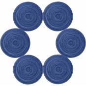 Memkey - Lot de 6 Set de Table Coton Tressé Lavable Résistantes à la Chaleur Antidérapant 35x35cm Rond(Rond,Bleu)