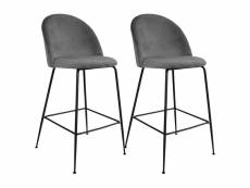 Meyrin - lot de 2 chaises hautes velours gris et pieds métal noir