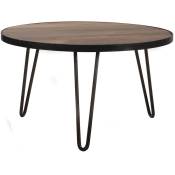 Miliboo - Table basse ronde industrielle bois manguier massif et métal noir L80 cm atelier - Bois clair / noir