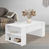 ML-Design Table Basse de Salon Blanc 110x60x42 cm, MDF, Table Spacieuse, 2 Compartiments sur les Côtés, Moderne, Élégant, Beaucoup d'Espace de