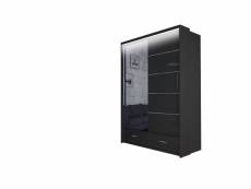 Original-garderobe - armoire avec tiroirs cylia led 153 - noir + miroir - armoire à glace avec portes coulissantes, armoire spacieuse, salon, couloir