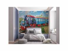 Papier peint walltastic train bleu et rouge locomotive qui sourit 305x244 cm