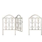Portillon de jardin, 3 pièces, acier, porte avec ornements, 2 éléments de clôture, HxL : 98,5 x 185 cm, bronze - Relaxdays