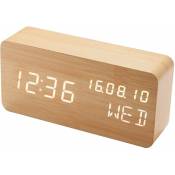 Reveil numerique en bois a commande vocale LED 2102 (chargement USB ou batterie a double usage, expedition sans piles, caracteres blancs en bambou et