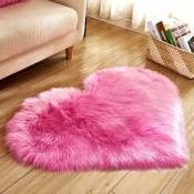 Shining House - Tapis en fourrure artificielle en forme de coeur en laine synthétique douce pour la décoration de salon (Rose) - pink