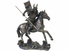 Statue samurai à cheval aspect bronze