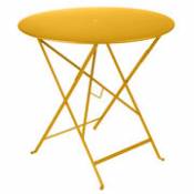 Table pliante Bistro /Ø 77 cm - 3/4 personnes - Trou pour parasol - Fermob jaune en métal