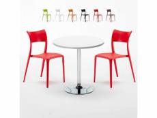 Table ronde blanche 70x70 et 2 chaises colorées bar