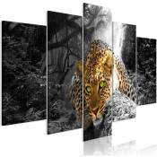 Tableau léopard couché large gris - 100 x 50 cm -