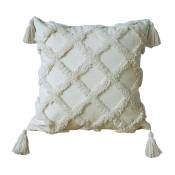 Taie d'oreiller bohème à pampilles tuftées Simple Line Diamond Housse de coussin Nordic Square Sofa Taille Taie d'oreiller (1 pièce, à carreaux, 45