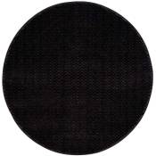 Tapis rond uni noir à relief chevron 200x200cm