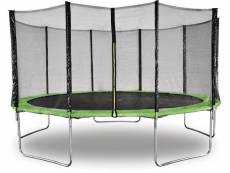 Trampoline " yoopi " - ø 4.60 m - vert - avec filet + échelle + couverture + kit d'ancrage