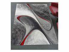 Un amour de tapis - grand tapis salon moderne design 240x340 cm - tapis salon rouge gris noir - tapis vague à poils ras graphique rectangulaire idéal