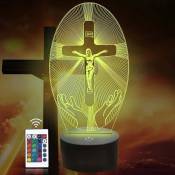 Veilleuse 3D Croix, Lampe Hologramme Illusion de Jésus 16 Couleurs Changeantes avec Télécommande + Minuterie, LED Meilleur Cadeau Chrétien