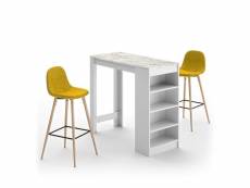 A-cocoon ensemble table et chaises blanc et marbre - jaune