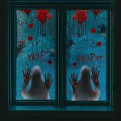 Autocollants de fenêtre d'Halloween Mains sanglantes Effrayant fenêtre d'Halloween s'accroche grande ombre Empreintes sanglantes réalistes N'entrez