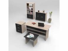 Bureau, armoire, bibliothèque, commode et table basse busymo chêne clair et noir