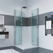 Cabine de douche entrée d'angle douche porte pliante à 180° paroi de douche cloison de douche porte de douche en verre esg 6mm pour salles de bains