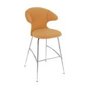 Chaise de bar en tissu orange et acier chrome 75 cm