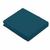 Drap Plat Uni en 100 % Coton - Bleu Paon - 240 x 310 cm