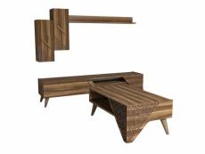 Ensemble meuble tv, étagère et table basse forces motif arabesque bois foncé