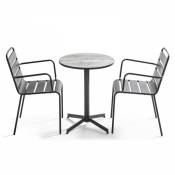 Ensemble table de jardin en acier et céramique avec 2 fauteuils - Tivoli - Gris
