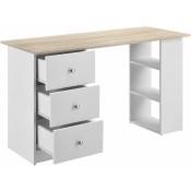 Helloshop26 - Bureau table poste de travail informatique avec 3 tiroirs 120 cm blanc et bois