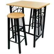 Helloshop26 - Lot de 2 tabourets de bar chaise avec table haute set bois acier design cuisine salon - Bois