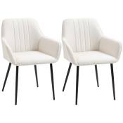 HOMCOM Lot de 2 chaises de Salle à Manger chaises de visiteur scandinave Pieds effilés métal Noir - Assise Dossier accoudoirs ergonomiques Lin Beige