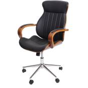 HW - Chaise de bureau C-H39, pivotante, fauteuil, bois courbé, aspect noyer, similicuir - noir