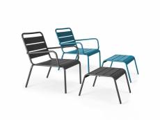 Lot 2 fauteuils relax avec repose-pieds métal gris et bleu pacific - palavas