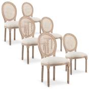 Lot de 6 chaises médaillon Louis xvi Cannage Rotin tissu Beige - Beige