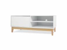 Meuble tv de salon clary avec table de rangement 120x39x45 cm bois/blanc 68088