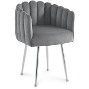 Mobilier Deco - calista - Chaise fauteuil en velours gris et pieds argentés - Gris